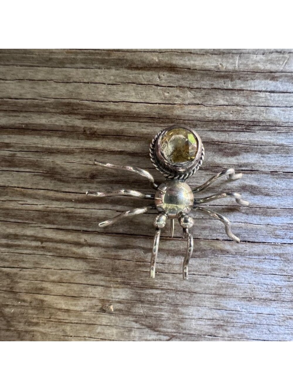 Sterling Silver Citrine Spider Brooch Pin Figural Insect Jewelry 1.5” 6.49g - Picture 2 of 10